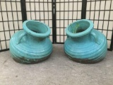 Pair of unique half-submerged style urn flower pots w/two handles, Approx. 19x22x17 inches.