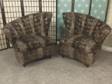 Pair of England Inc. arm chairs w/geometric patterns From New Tazewell, Tenn. Approx. 41x40x37 in.