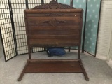 Vintage full bed frame with ornate wood carving. No rails included. Headboard approx 63x56x2 inches.