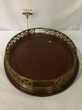 Large wood and brass accented serving tray, approx. 27x19x3 inches.