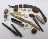 Collection of vintage foreign beads, bone, stone, seeds, stoneware & more. Largest approx 10x1 inch