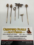 Collection of 6 hat pins 2 w/ pearls & 14k tested faces but not pins, 3 tested 10k gold, 1 w/ pearls