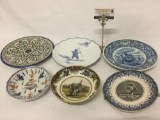 6 vintage decorative wall hanging art plates from various regions, largest approx 10 inches.