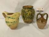 3 vintage pottery pieces, 2 vases and pitcher