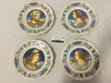 Four Italian painted plates depicting characters from famous Italian artists