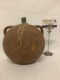 Antique 1870s clay Shepard?s flask, approx 9x10x5 inches.