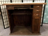 vintage Jessen & Rosberg wood four-drawer work desk from Chicago, shows wear approx 42x21x38 inches