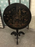 Antique hand carved and painted Chinese flip top table. Apprx 31x31x30 inches.