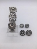 Collection of sterling silver bracelet and 2 pairs of sterling silver earrings. Ttw 43.5g.