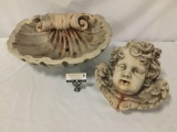 Antique c. 1860s French marble wall mount cherub fountain.