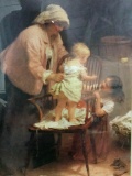 Large framed print of woman with children by artist John Morgan. Approx 39x31 inches.