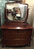 Vintage wood 4-drawer vanity dresser with mirror. Approx 47x69x22 inches, shows wear, see pics