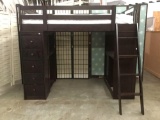 NE Kids chocolate 8-drawer student loft bed w/desk, side table, mattress, dresser & ladder.
