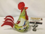 Colorful Murano art glass rooster sculpture. 8x8x3.5 inches.