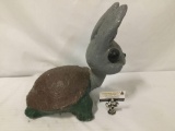 Stoneware animal garden statue of combined tortoise and hare creature. Approx 15x15x10 inches.