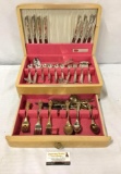 55 pieces 1847 Rogers Leilani silver plate/49 pieces 24k gold plated stainless Royal Sealy flatware