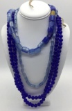 Lot of 3: 2 strands of Russian Blue trade beads and large strand Korean blue glass beads.