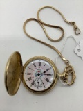 Bulova Swiss Made gold tone pocket watch. Face measures approx 3x2 inches.