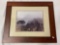 Framed photograph of Peruvian ruins, titled: Machu PIcchu Fog, approx 21x25 inches.