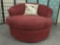 Robinson & Robinson Inc. round red rotating lounge chair w/Tratford dragonfly pillow, wear, see pics