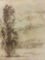 Framed wood cut block print of a poplar tree, signed by artist John Nielson.