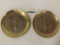 Pair of Mid-Century Brass character plates depicting woman working at a mill.