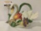1995 38 ounce Fitz and Floyd hand-painted China swan tea pot w/floral embellishments.