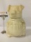 Vintage ceramic happy pig cookie jar, unidentifiable makers mark on bottom, approx. 12x8x8 inches.