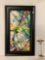 Framed cloth splatter paint abstract art piece, approx 14 x 24 inches