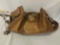 Unmarked leather bag w/shoulder strap, shows some wear, see pics, approx. 21x15x10 inches.