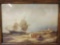 Vintage print of rowboat and ships. Measures approx 9x7 inches.