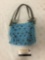 Christiana blue glass bead and leather purse.