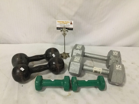 Collection of 3 vintage and modern hand weights.
