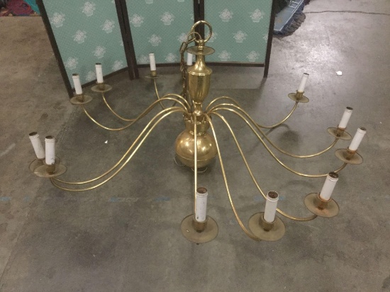 Vintage gold tone large 12 lamp chandelier/ hanging light fixture