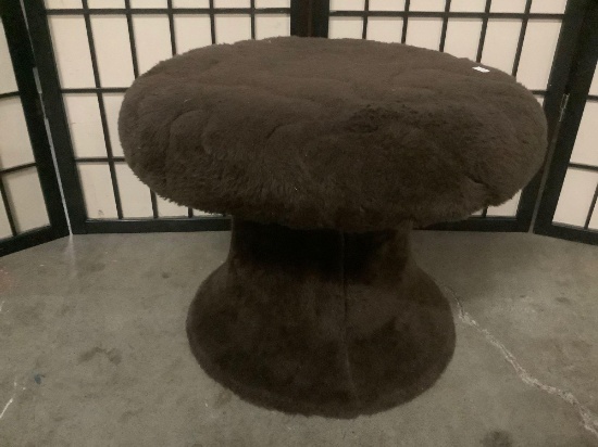 Wood & faux-fur mushroom shaped ottoman, approx. 20x20x15 inches.