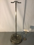 Chrome fireplace utensil stand, approx 27 x 8 inches
