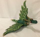 Vintage hanging hand painted flying dragon decoration approx. 21x16x14 inches, sold as is.