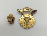 Prince Hall Masonic Past Master 10k gold filled pin, non-gold 60 years of service pin 28x24x3mm