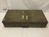 Vintage metal briefcase/suitcase, shows wear, see pics, approx, 31x16x6 inches.
