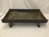 Vintage metal log holder, shows wear, see pics, approx. 30x18x6.5 inches.