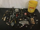 Bucket w/over 45 misc. tools: wrenchs, hammer, Victor blowtorch, screw drivers & more!