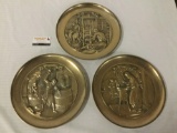 3 Mid-Century solid brass lacquer coated character plates depicting tradesmen w/titles.