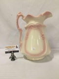 Vintage stoneware hand painted floral pitcher.
