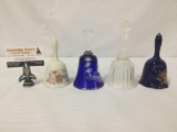 Pair of porcelain bells, and pair of glass bells. Asahi, Flambro and more.