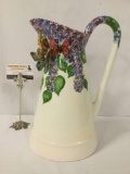 U.S. made Brookes Collection painted ceramic pitcher w/butterfly embellishments.