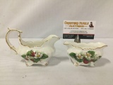 Pair of Hammersley & co Strawberry Ripe patter cream and sugar china dishes.