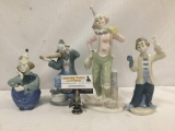 Collection of 4 porcelain clowns. Porcelana de Cuernavaca and more.