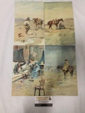Collection of four Charles Russell prints. Sunshine, rain, pleasure, and pain.