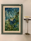 Framed original painting of bird nesting in tree, artist unknown, approx 10x15 inches