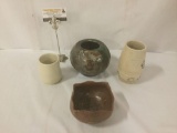 Four pieces of stoneware pottery, Inc. two bowls, a cup & a vase.